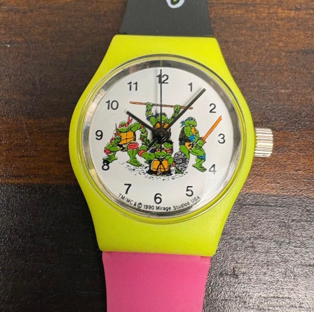 Rare Vintage 1990 TMNT Teenage Mutant Ninja Turtles Quartz Watch Silicone Band